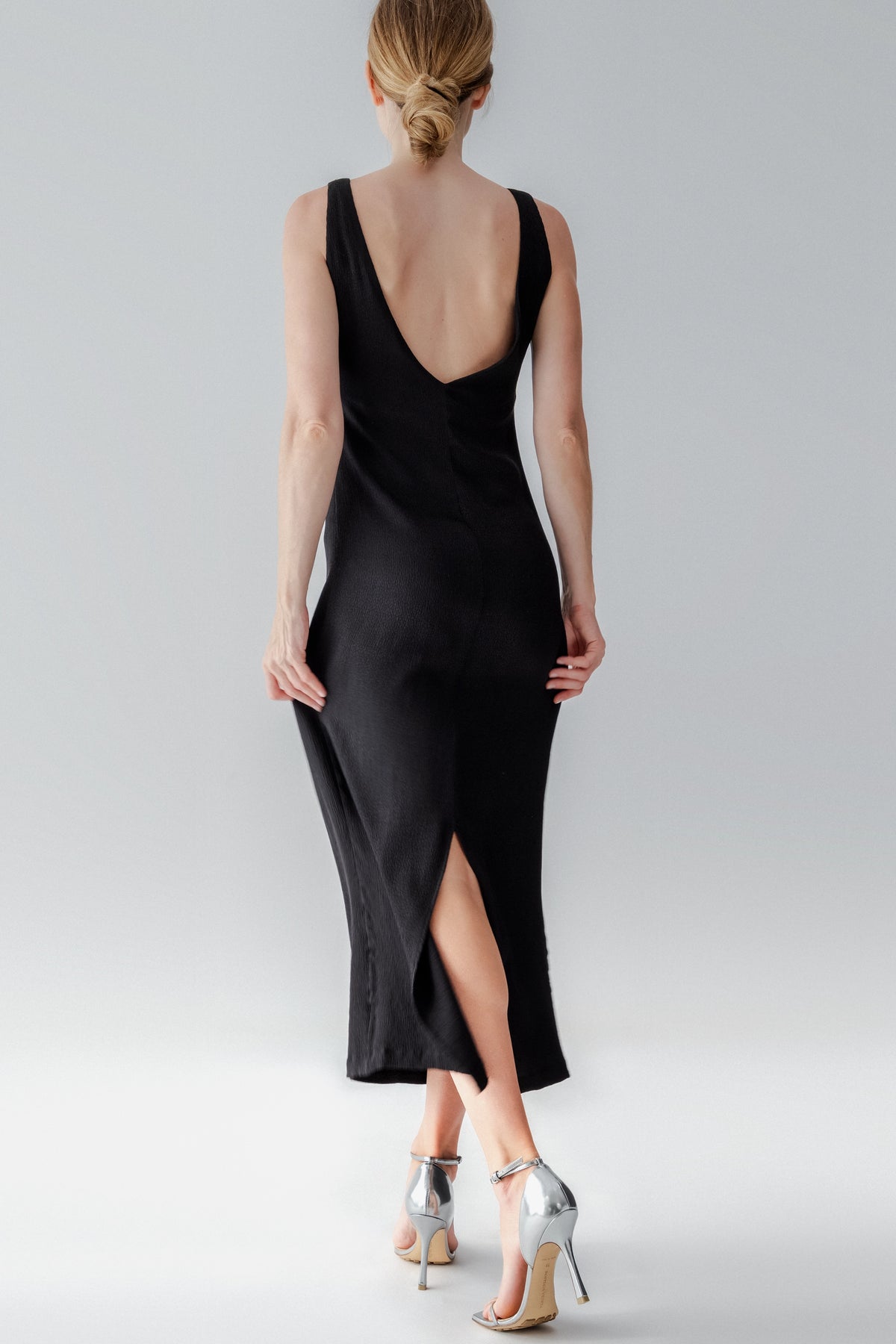 Long V-Neck Dress with Open Back