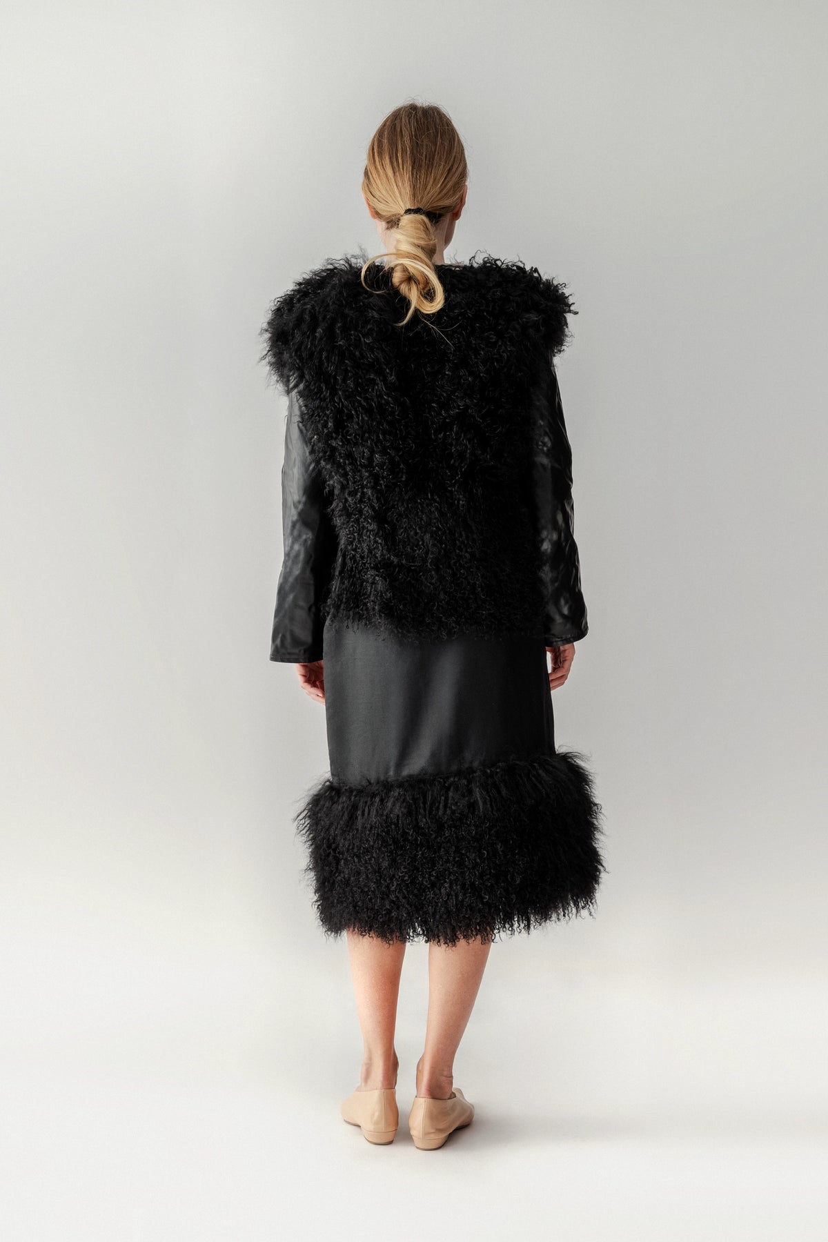 Shearling Jacket with Leather Sleeves