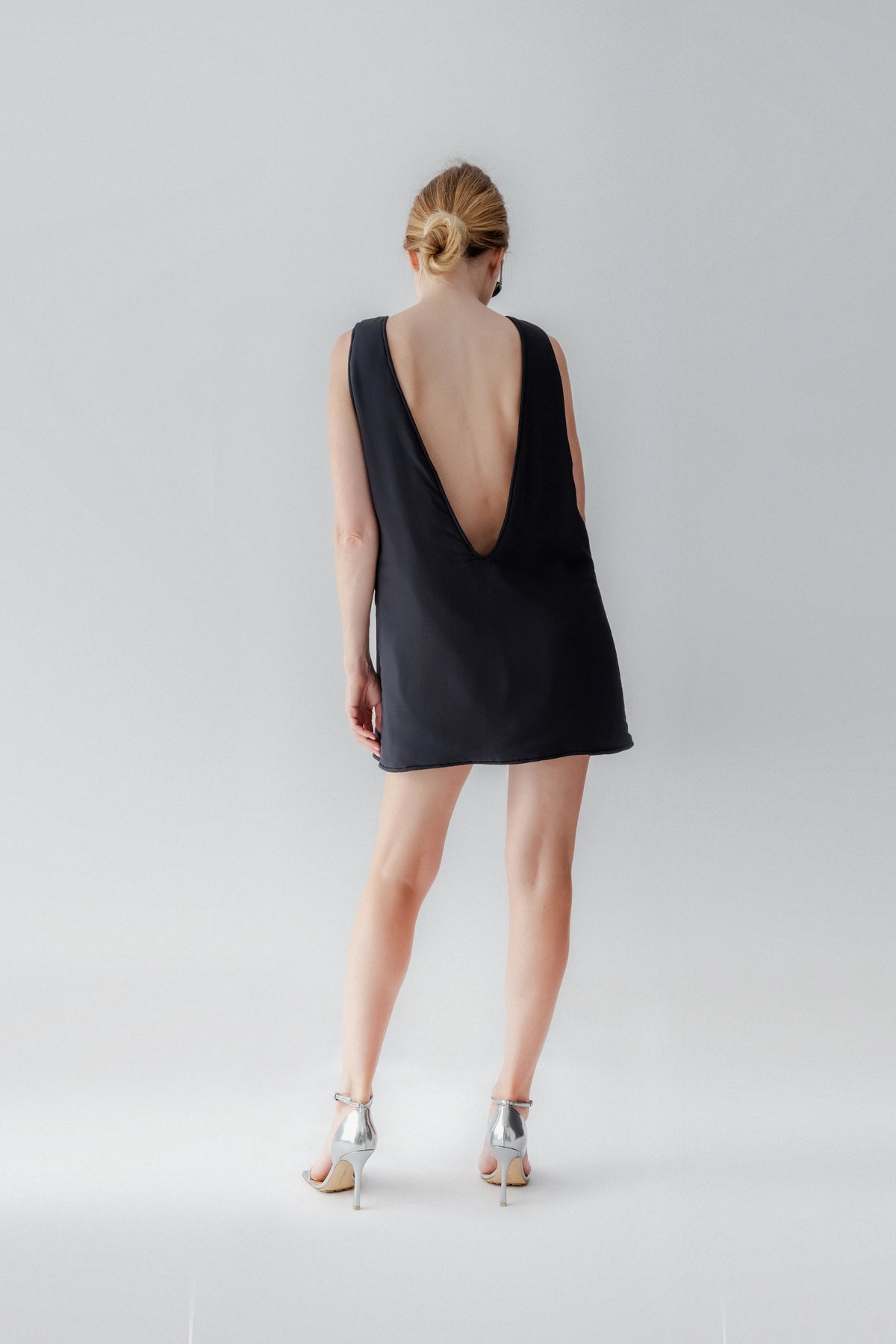 Silk Puffer Dress with Open Back